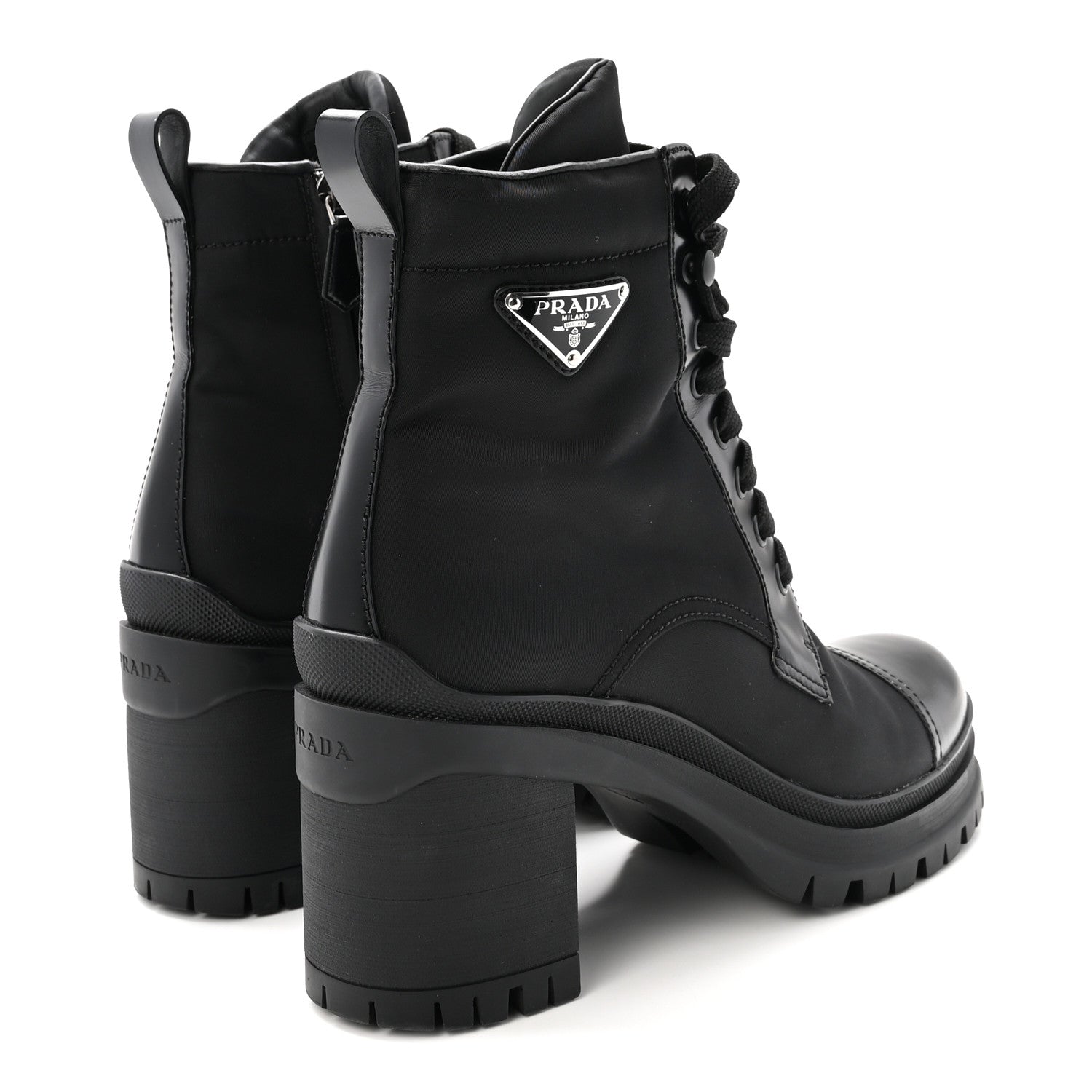 Prada Spazzolato Re-Nylon Metal Triangle Logo Lace Up 55mm Ankle Boots 38.5 Black 5 of 9