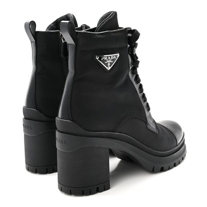 Prada Spazzolato Re-Nylon Metal Triangle Logo Lace Up 55mm Ankle Boots 38.5 Black 5 of 9