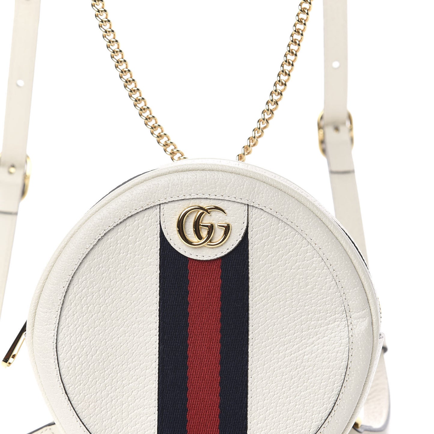 Textured Calfskin Web Mini Ophidia Round Backpack Mystic White