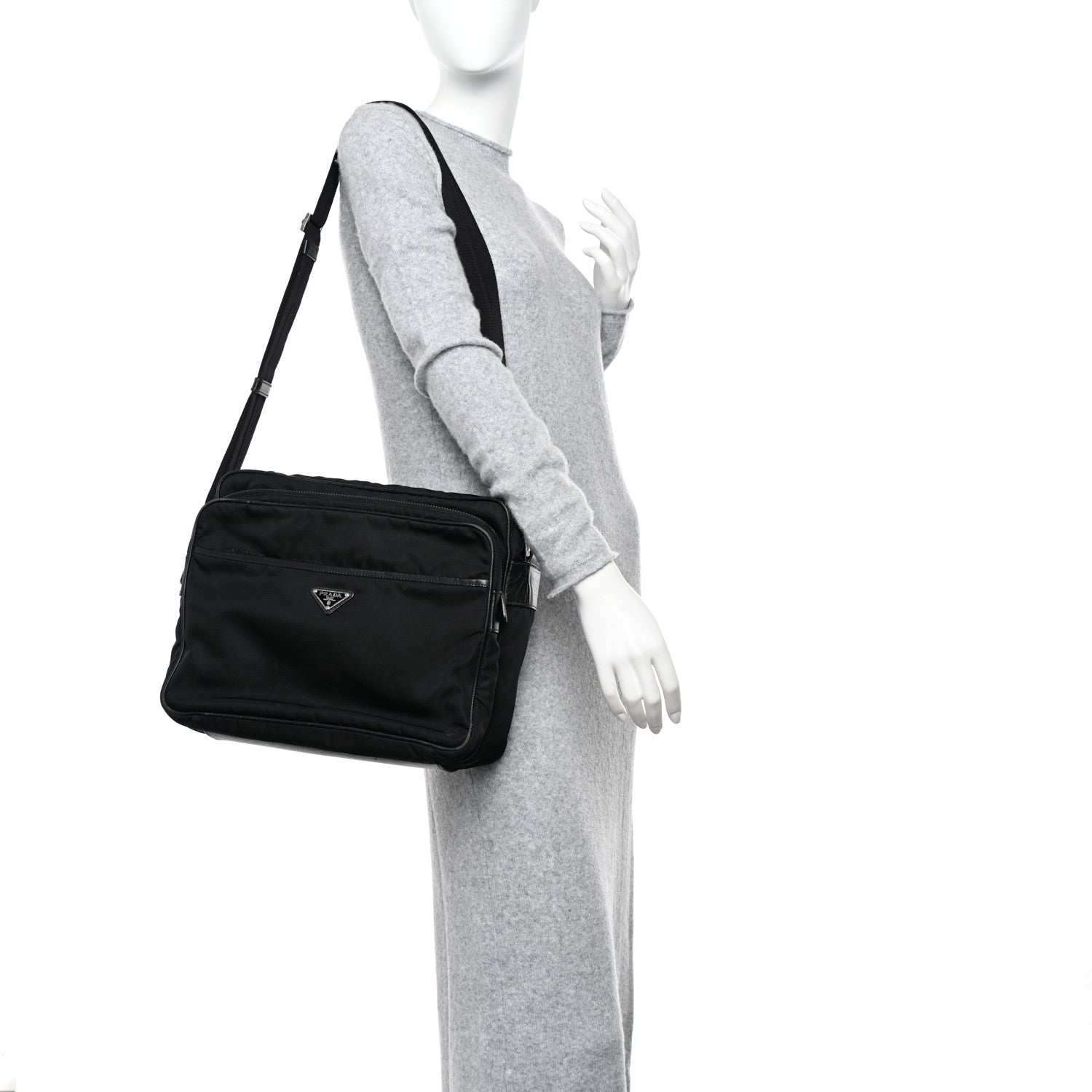 Prada Tessuto Nylon Saffiano Front Pocket Zip Messenger Black 2 of 19