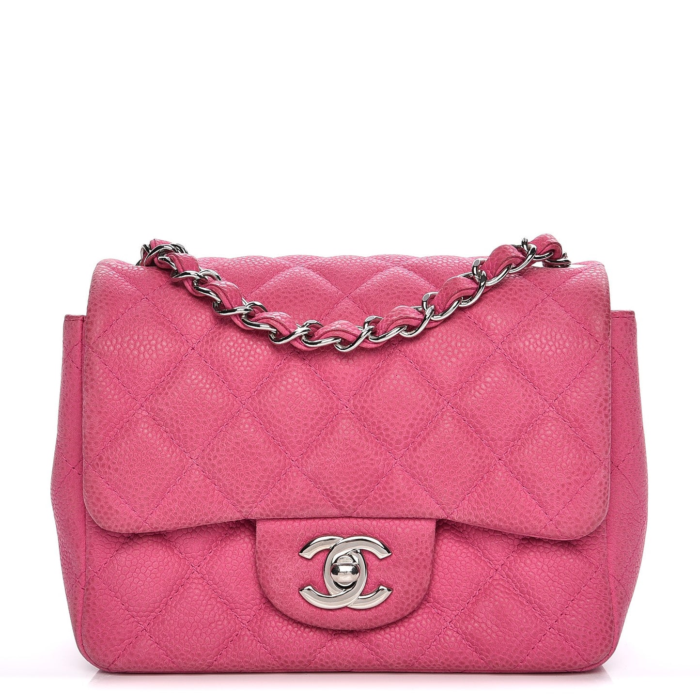 Iridescent Caviar Quilted Mini Square Flap Hot Pink