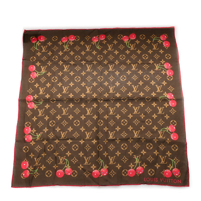 Louis Vuitton LV X TM Silk Cotton Monogram Cerises Square Scarf 55 Brown 1 of 4