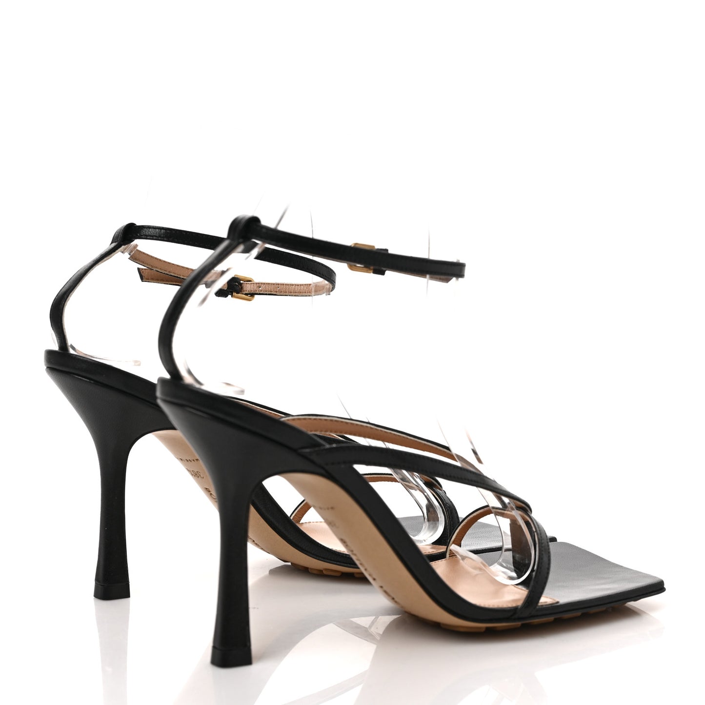Lambskin Stretch Multi Strap 90mm Sandals 38.5 Black