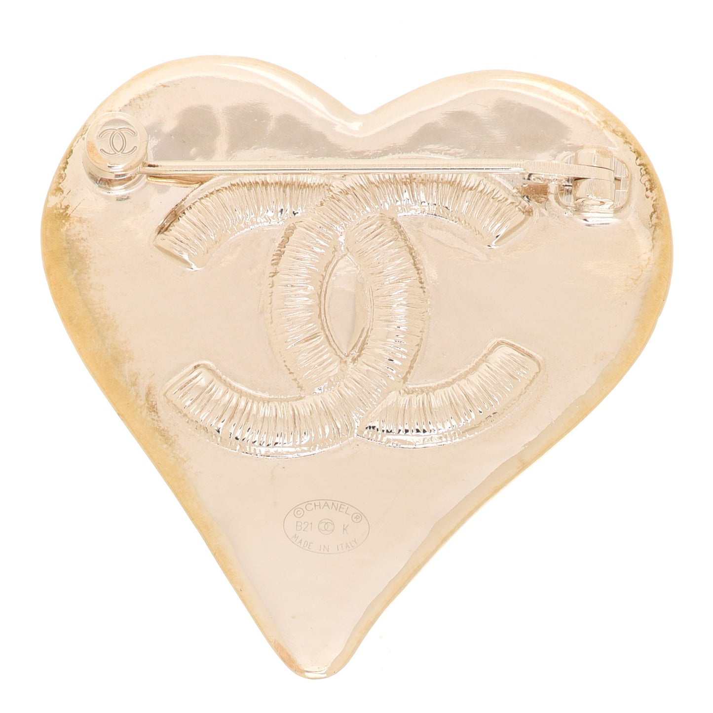 Metal Enamel CC Heart Brooch Gold