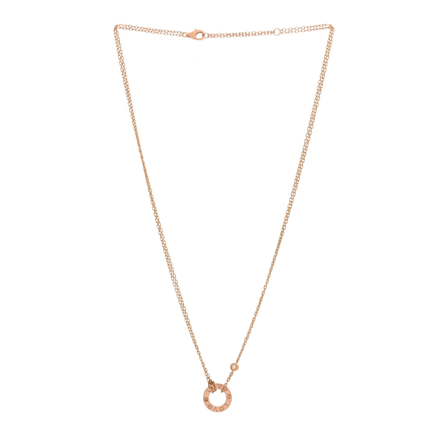 18K Pink Gold 2 Diamond LOVE Necklace