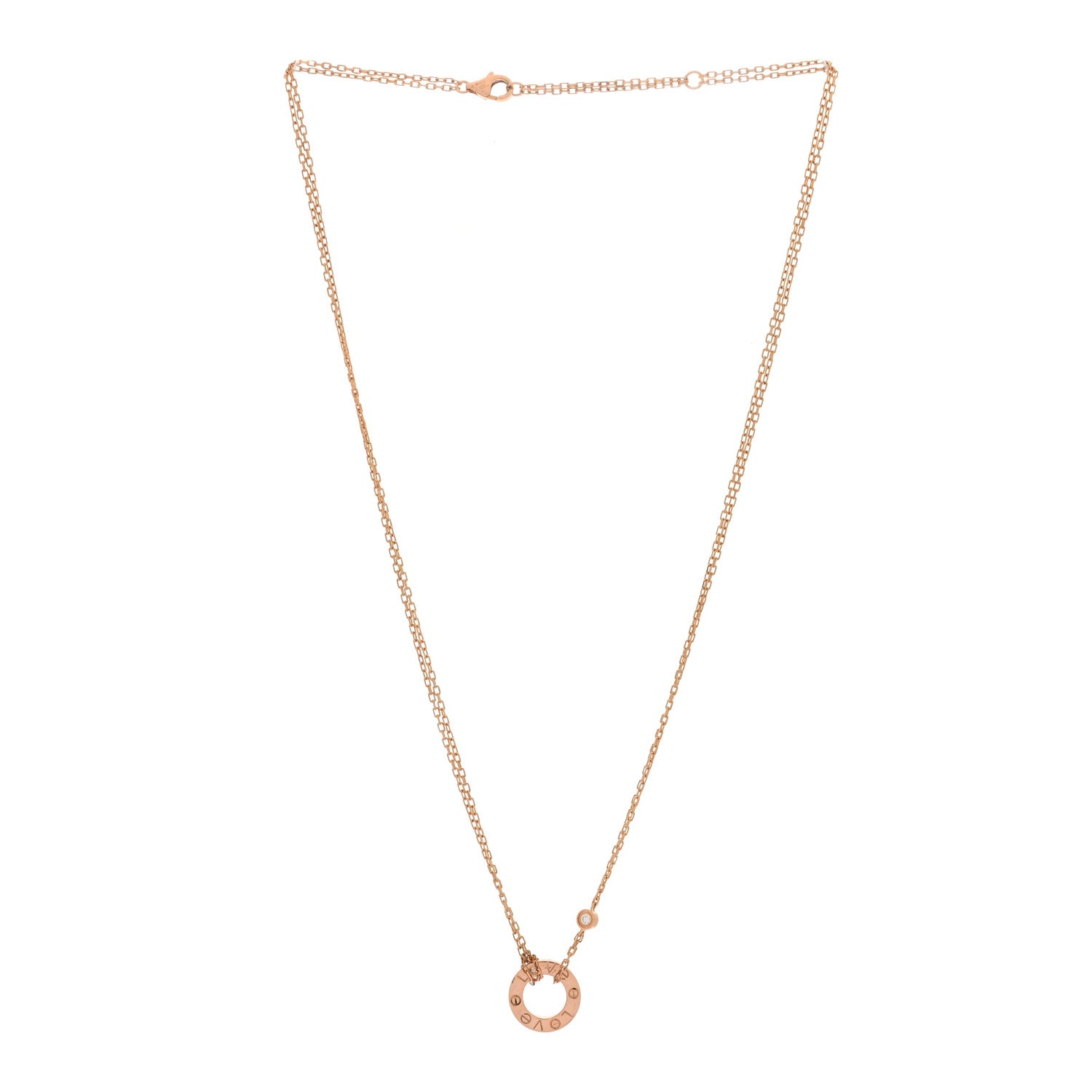 Cartier 18K Pink Gold 2 Diamond LOVE Necklace 3 of 5