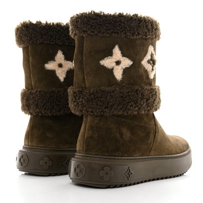 Louis Vuitton Suede Calfskin Shearling Snowdrop Flat Ankle Boot 38.5 Khaki 4 of 8