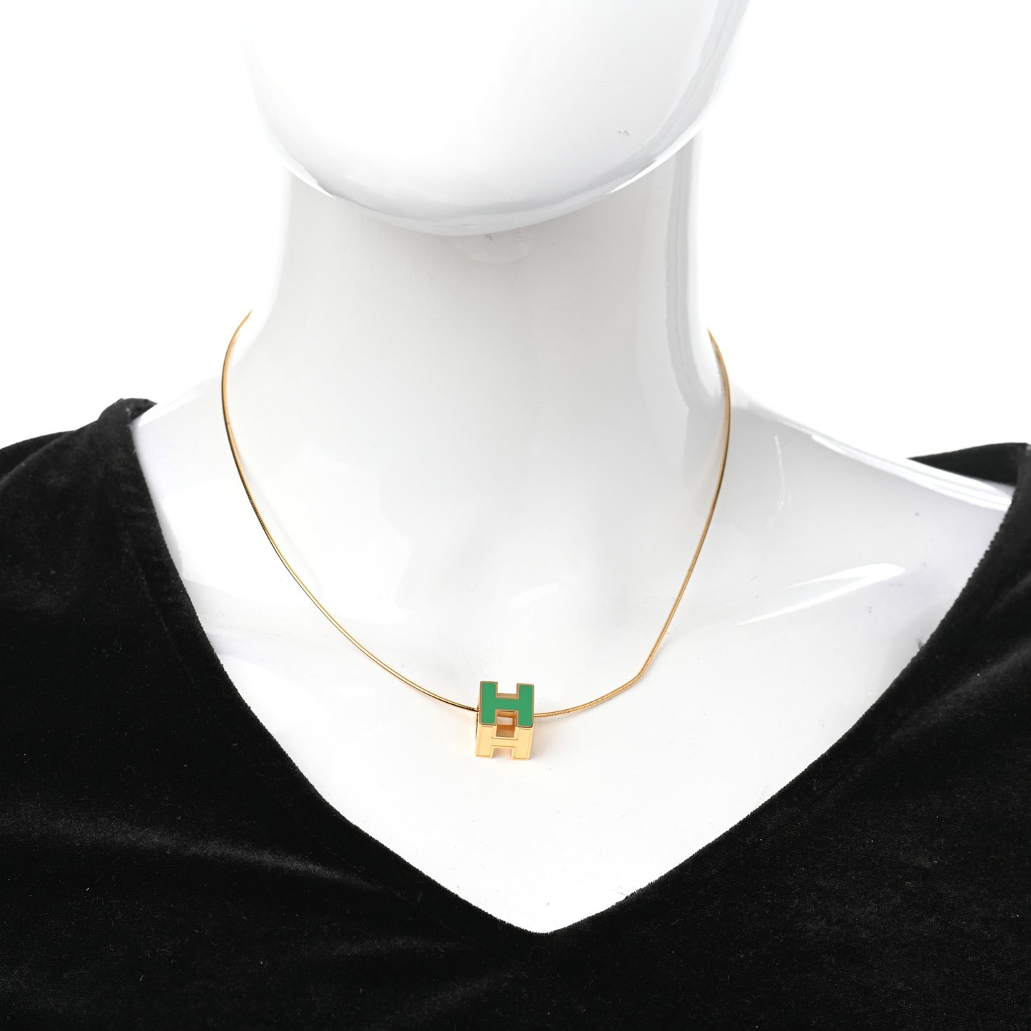 Gold Lacquered Cage d'H Pendant Necklace Vert Malachite