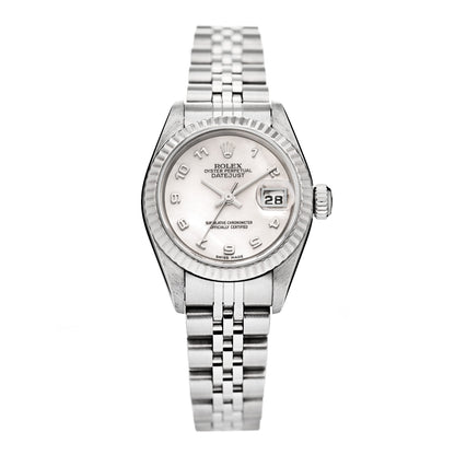 Rolex Stainless Steel 18K White Gold Mother of Pearl 26mm Oyster Perpetual Datejust Watch 69174 1 of 4