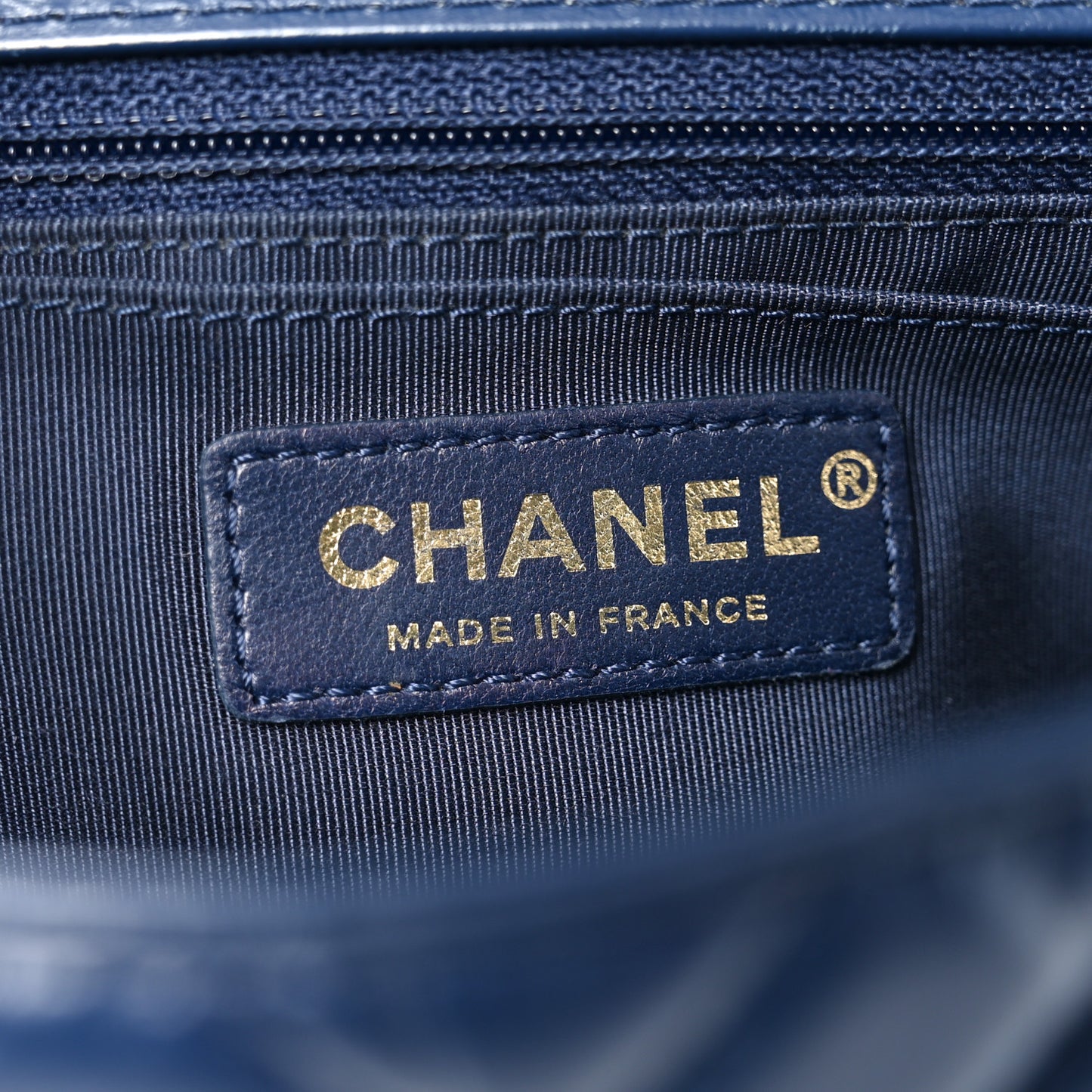 Calfskin Chevron Quilted Top Handle Flap Navy