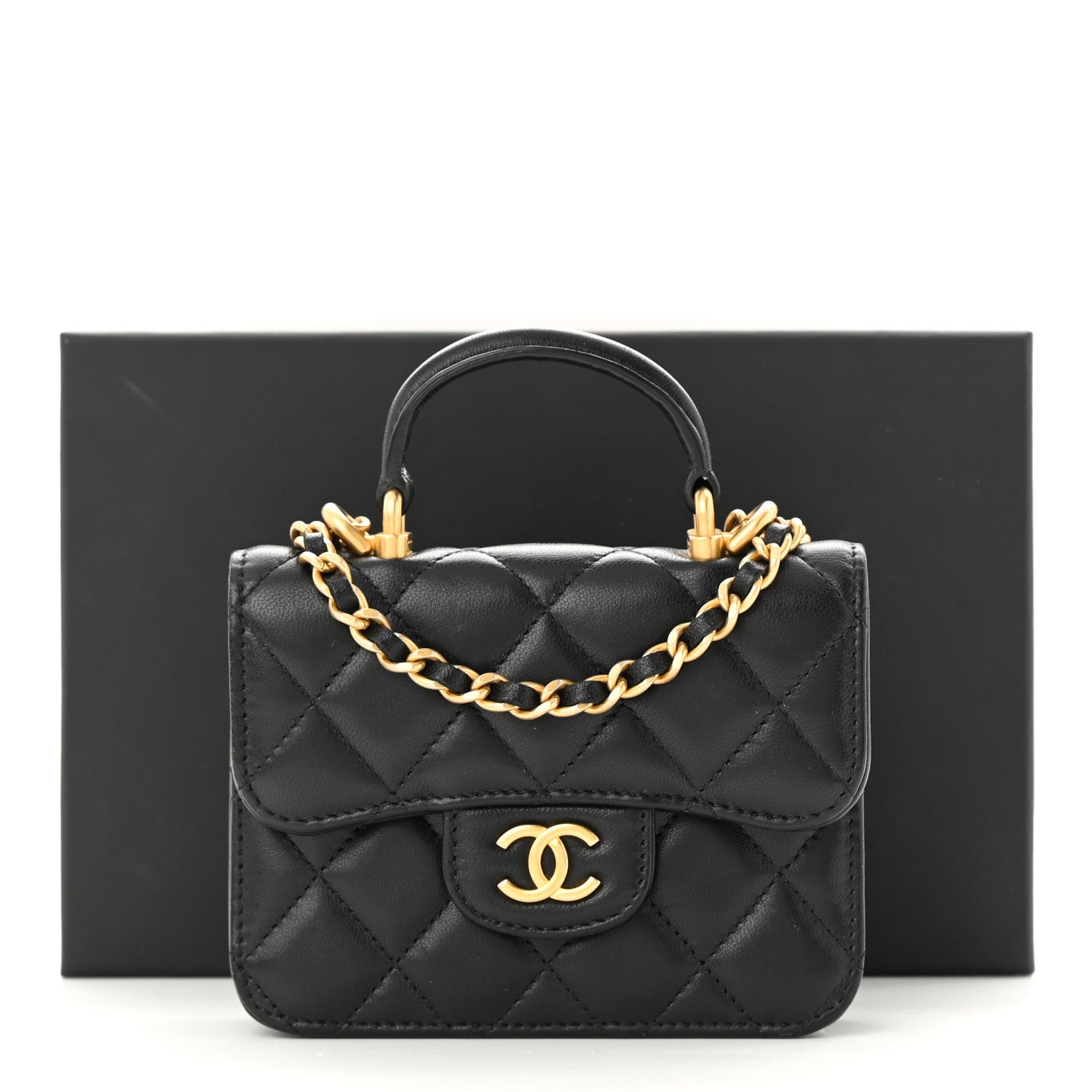Chanel Lambskin Quilted Top Handle Flap Coin Purse With Chain Black 12 of 12