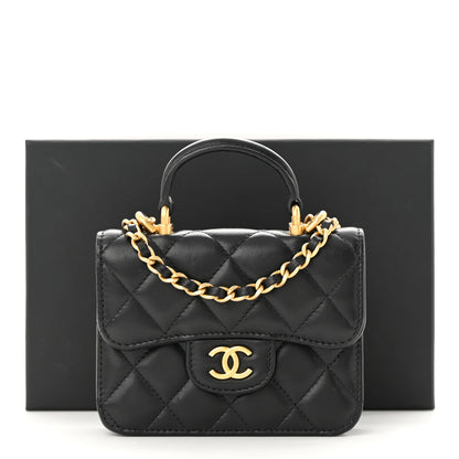 Chanel Lambskin Quilted Top Handle Flap Coin Purse With Chain Black 12 of 12