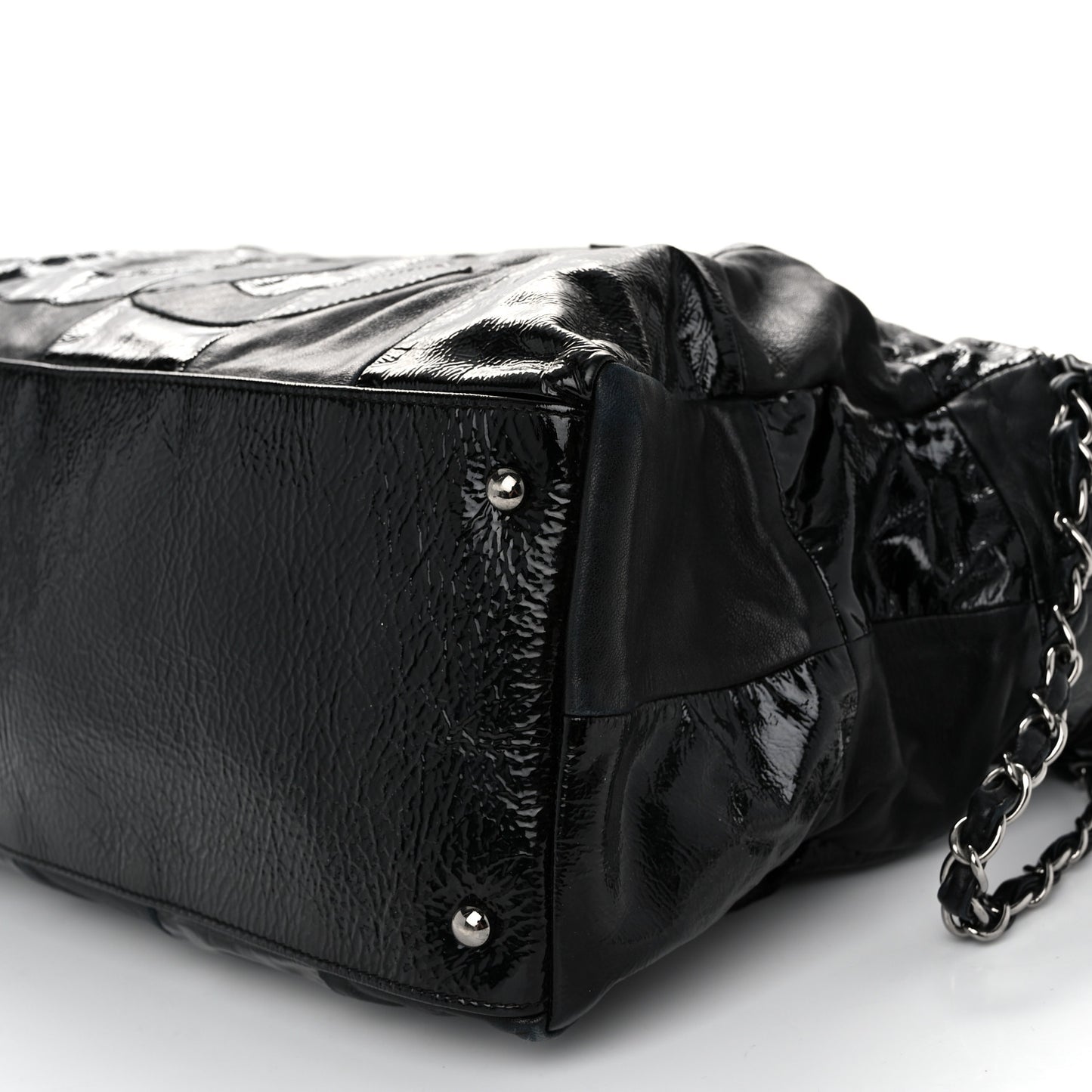 Lambskin Patent Calfskin Brooklyn Patchwork Hobo Black