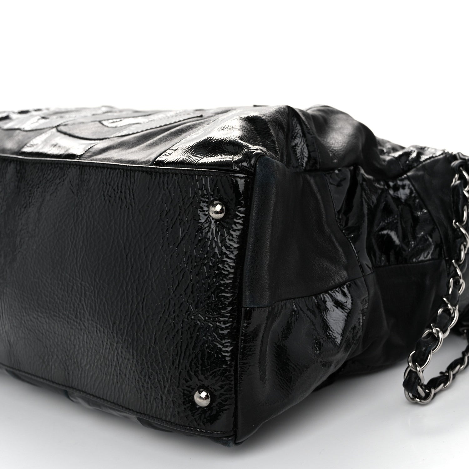 Chanel Lambskin Patent Calfskin Brooklyn Patchwork Hobo Black 9 of 11