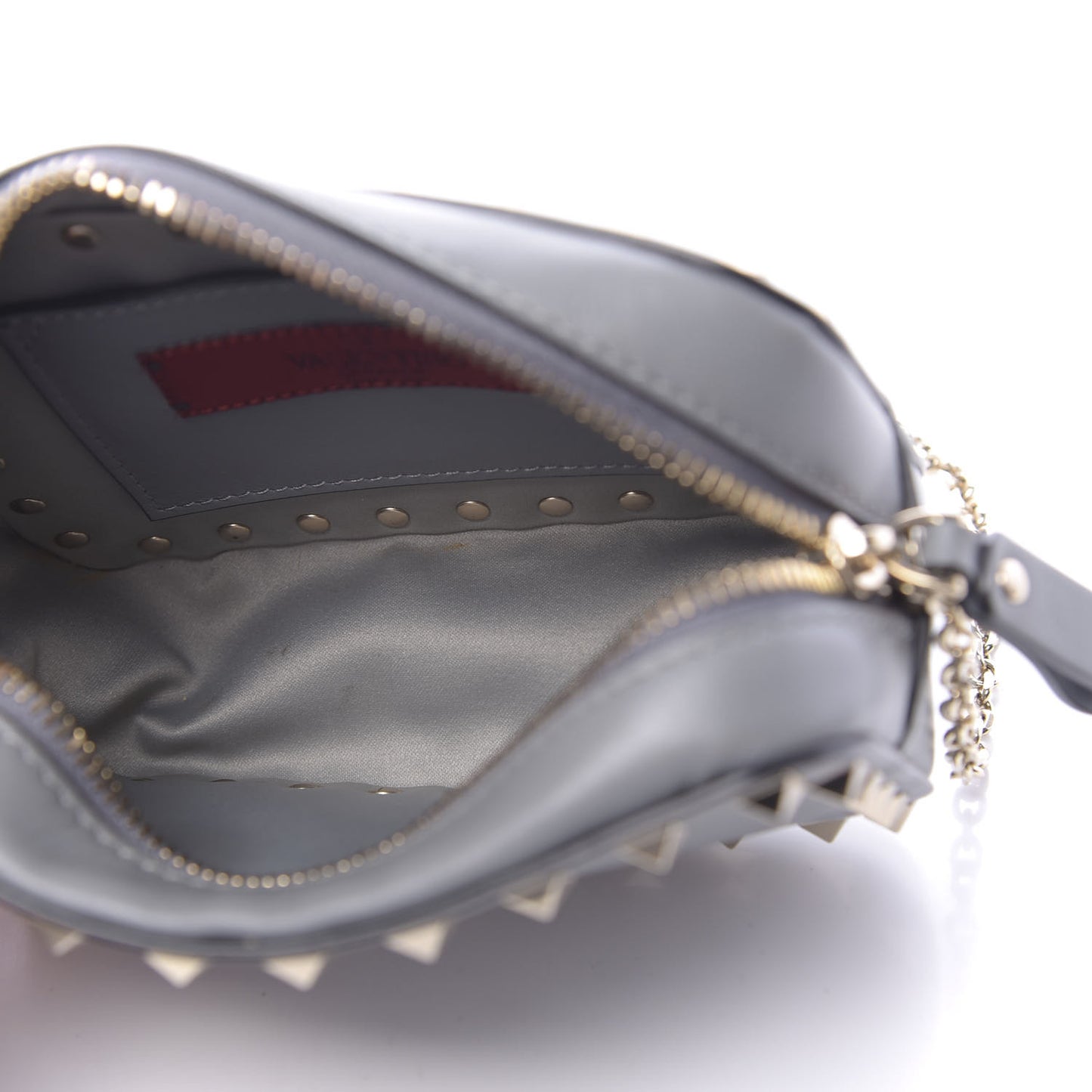 Calfskin Small Rockstud Chain Camera Crossbody Bag Grey