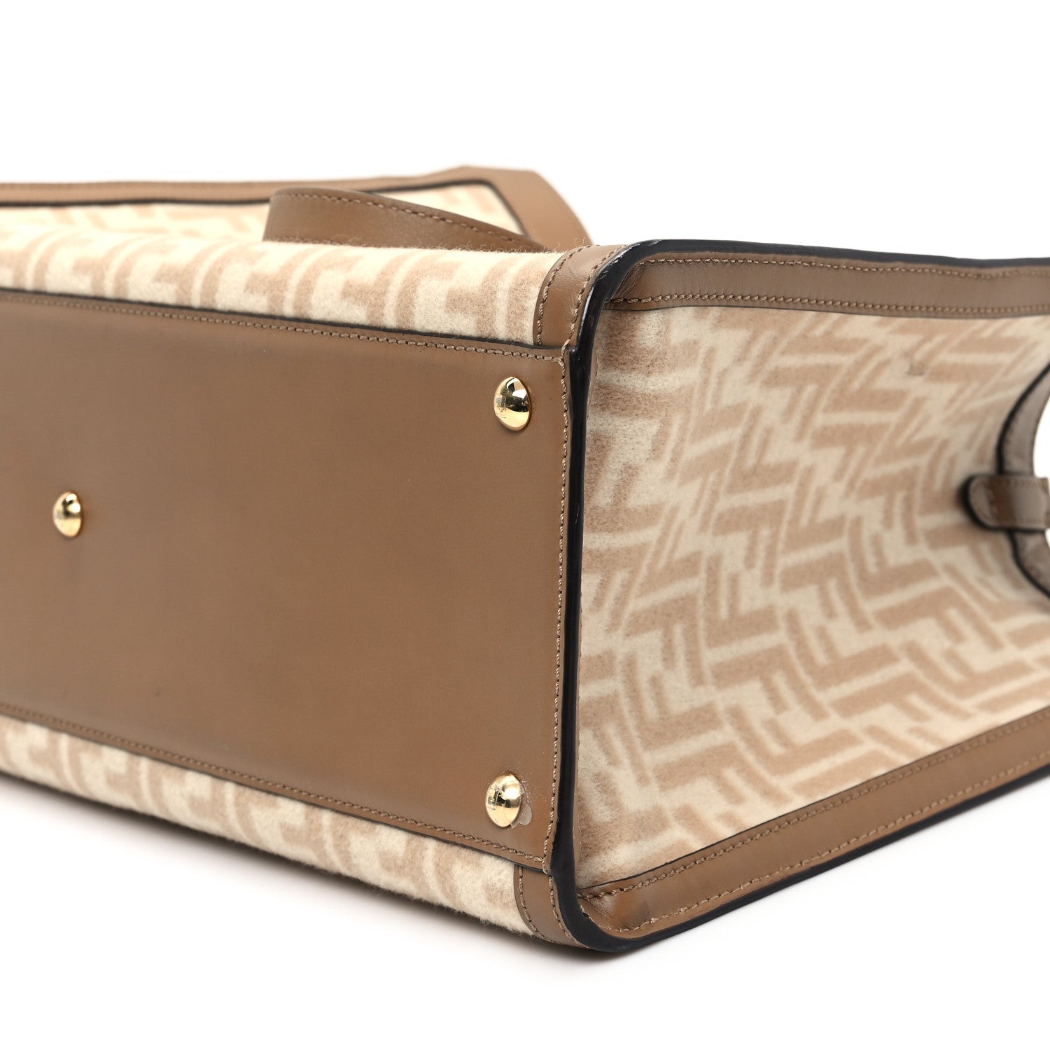 Fendi Canvas Vitello King FF Embroidered Medium Peekaboo X-Tote Beige Cammello Sand 10 of 11