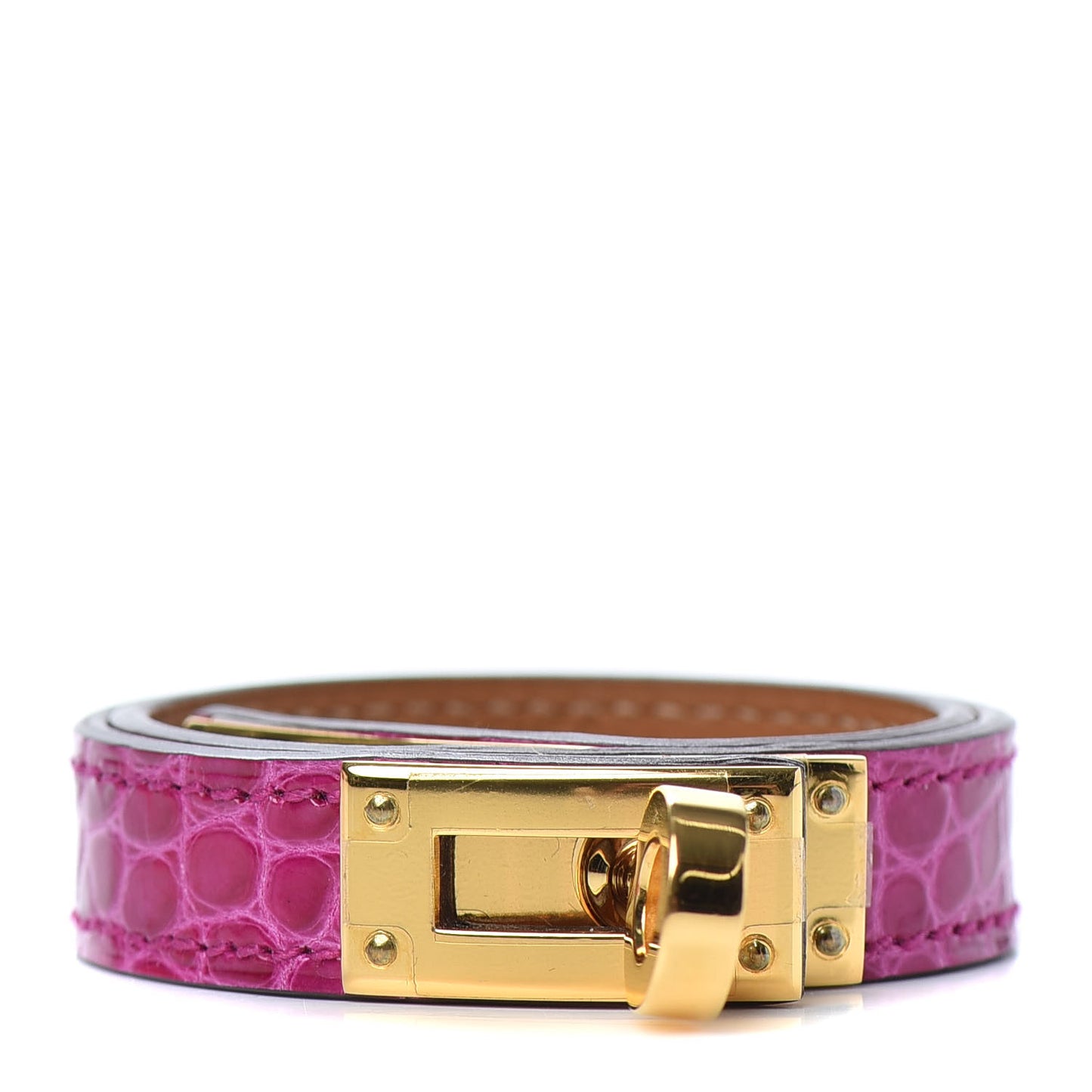 Shiny Alligator Kelly Double Tour Bracelet T1 Rose Pourpre