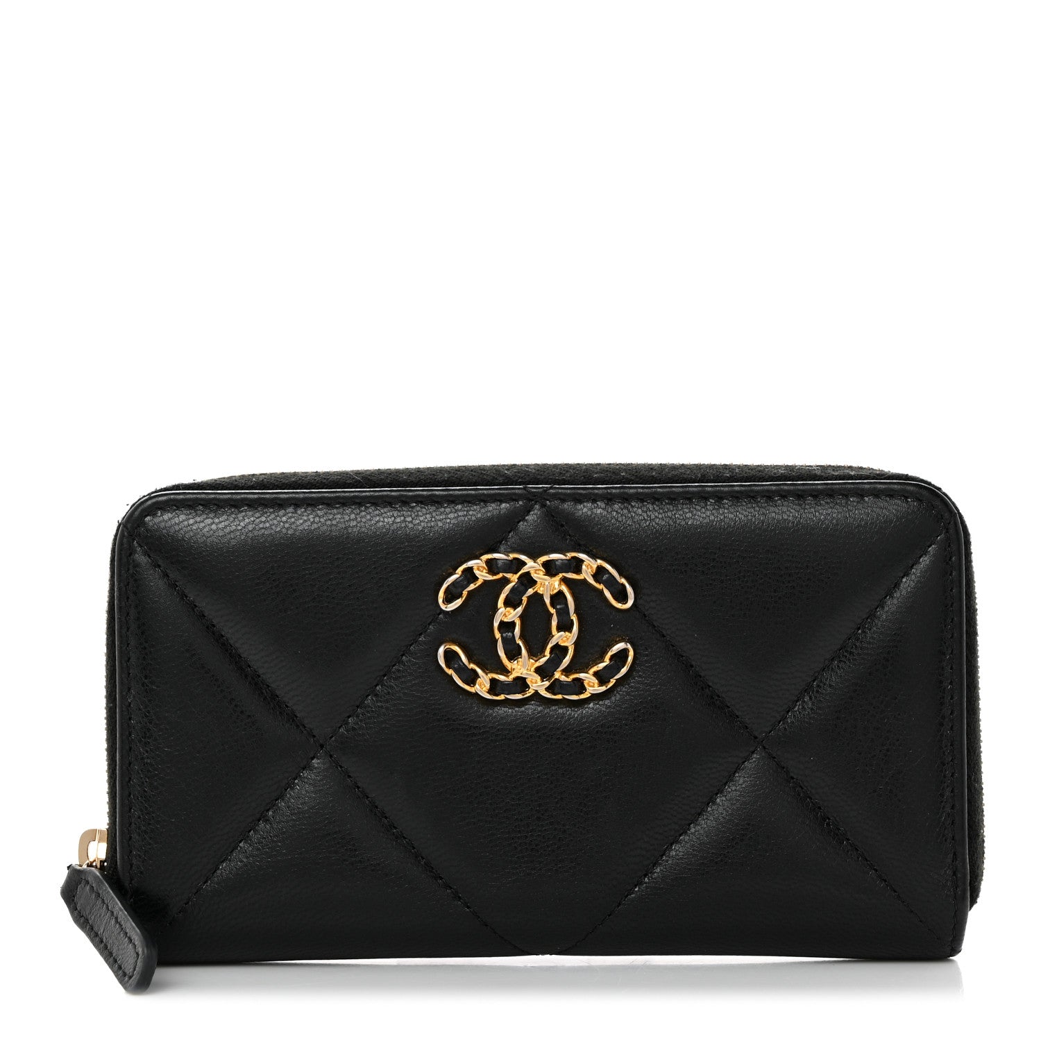 Chanel Shiny Goatskin Quilted Chanel 19 Long Zipped Around Wallet Black 1 of 8