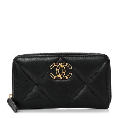 Chanel Shiny Goatskin Quilted Chanel 19 Long Zipped Around Wallet Black 1 of 8