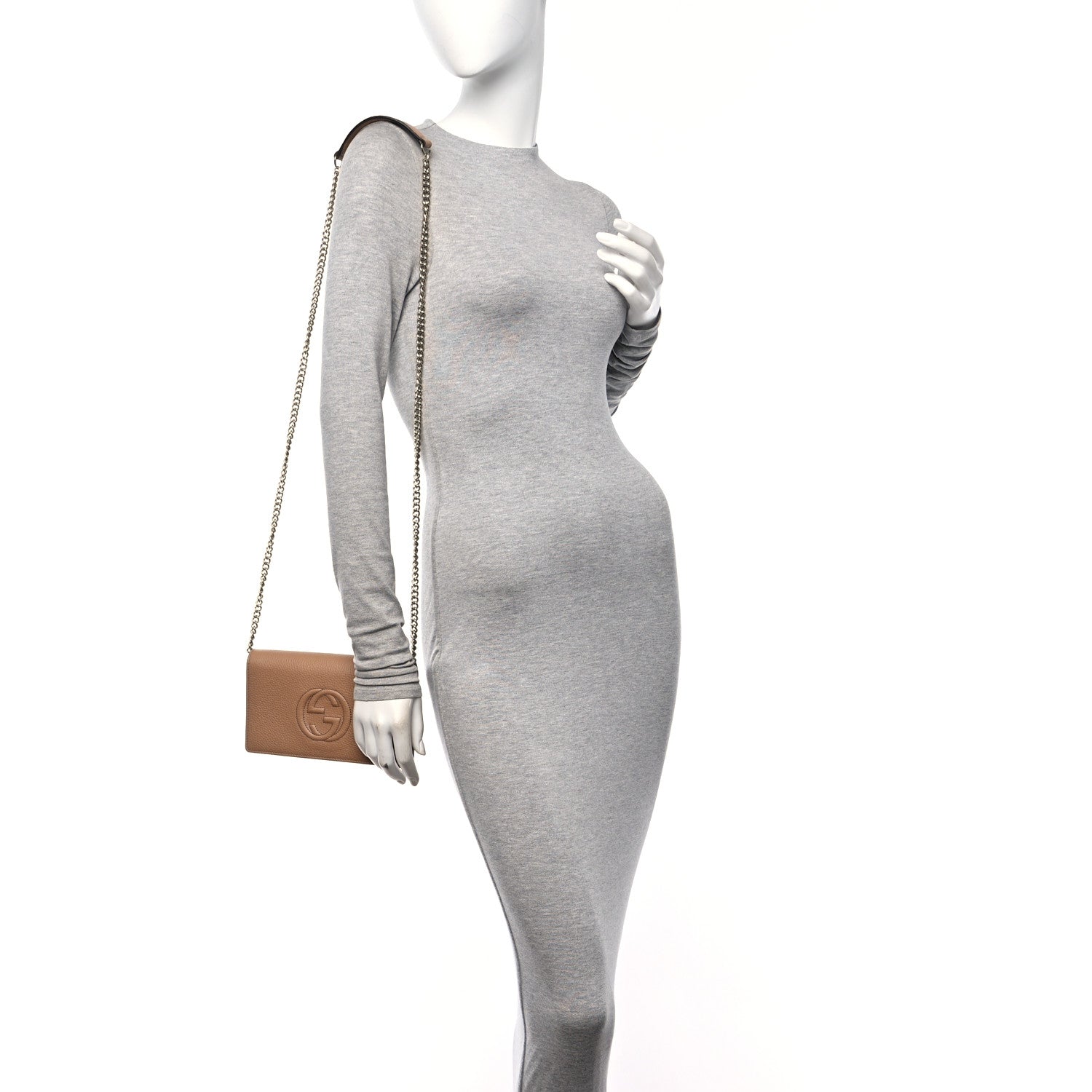 Gucci Pebbled Calfskin Soho Wallet On Chain Camelia 3 of 10