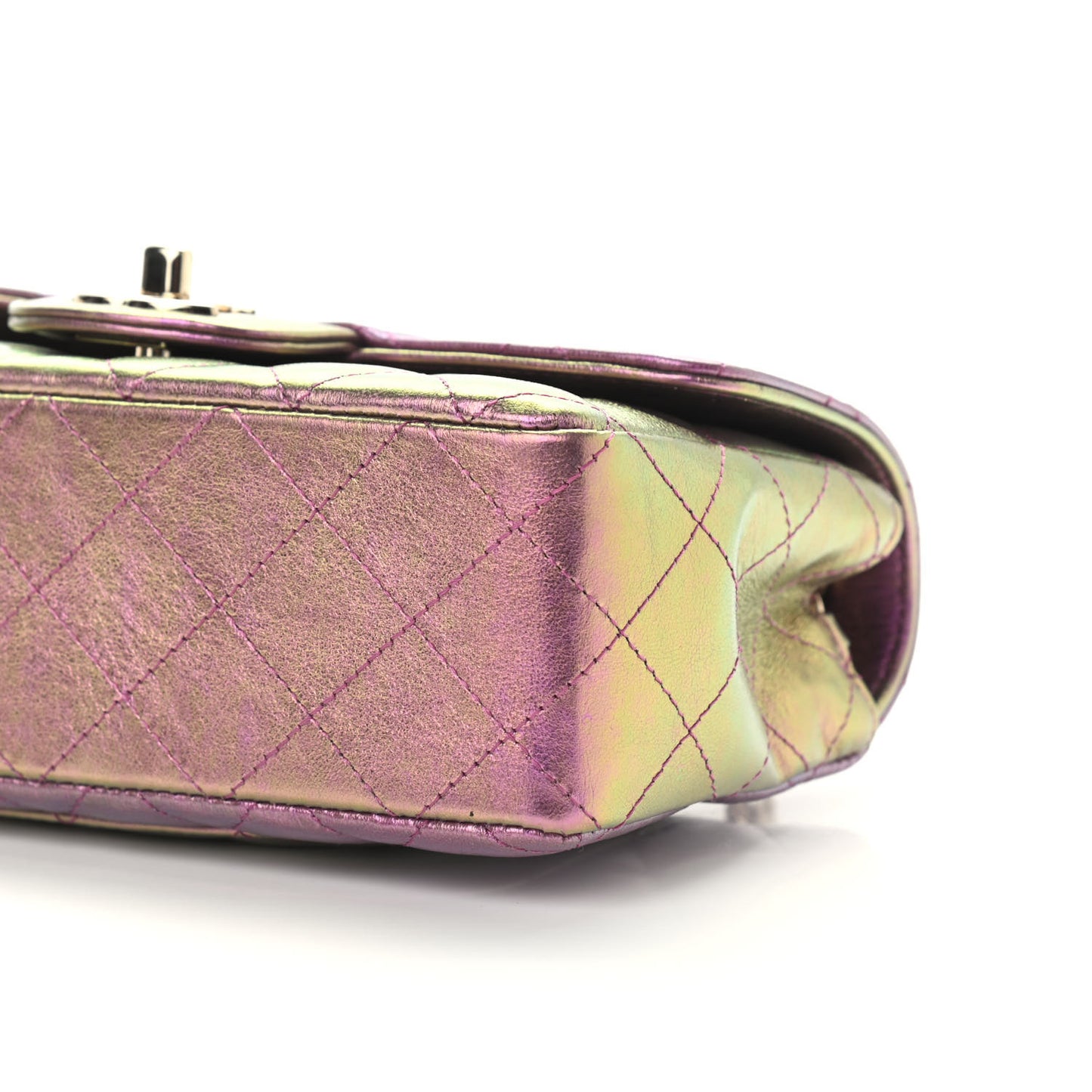 Iridescent Lambskin Quilted Mini Rectangular Flap Purple