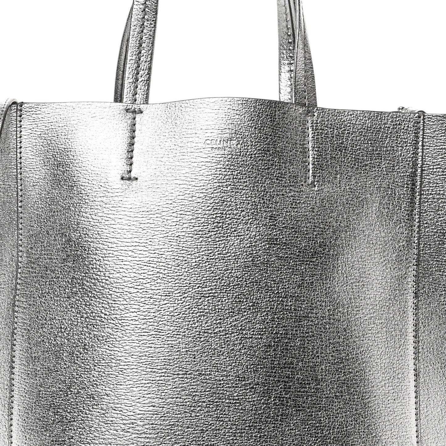 Metallic Grained Calfskin Small Vertical Cabas Silver