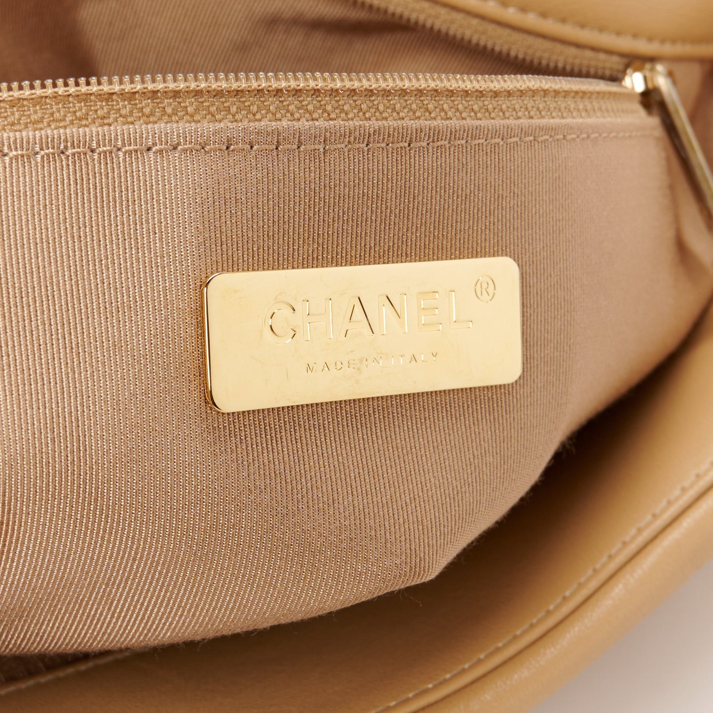 Lambskin Quilted Large Chanel 19 Flap Dark Beige