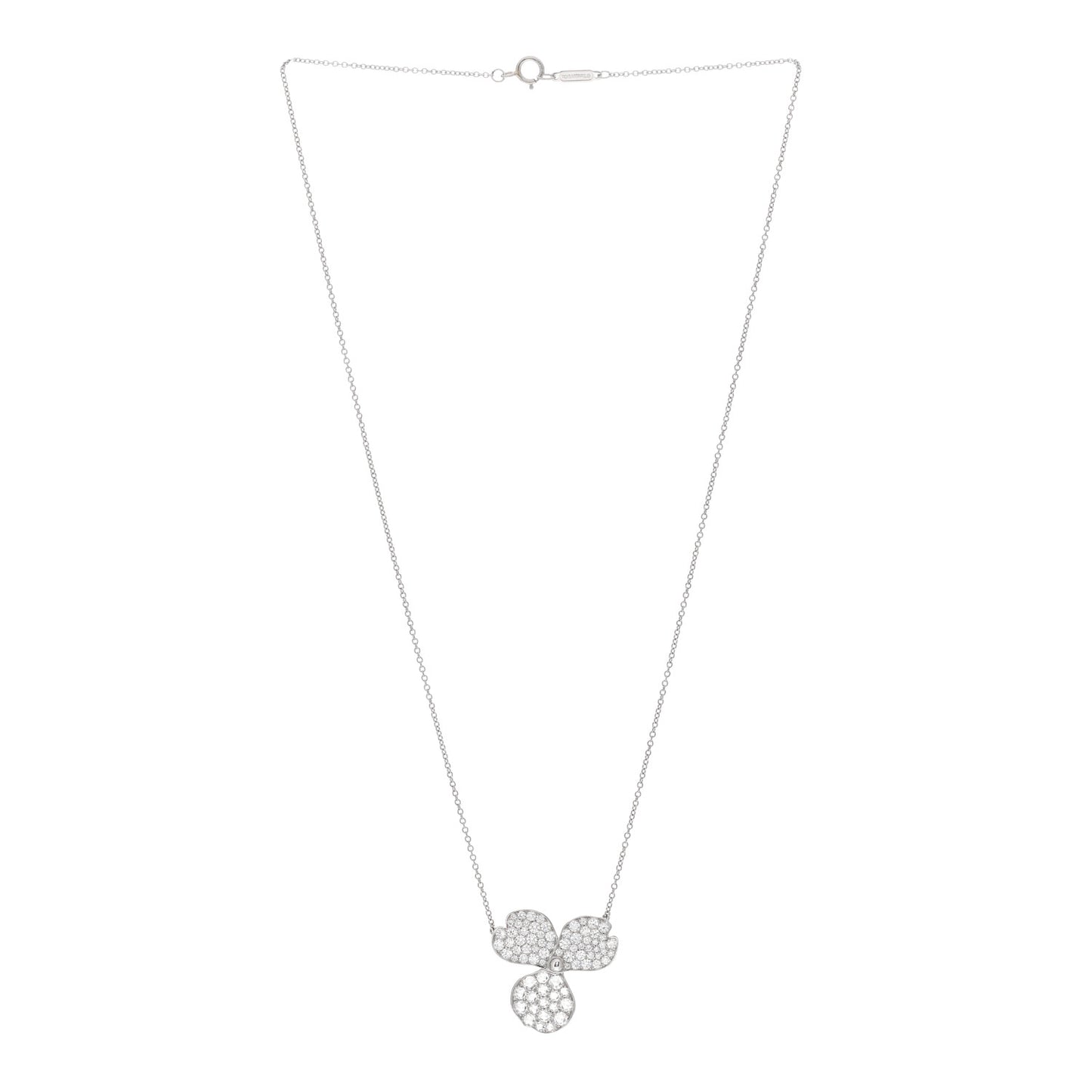 Platinum Diamond Large Paper Flowers Pave Pendant Necklace