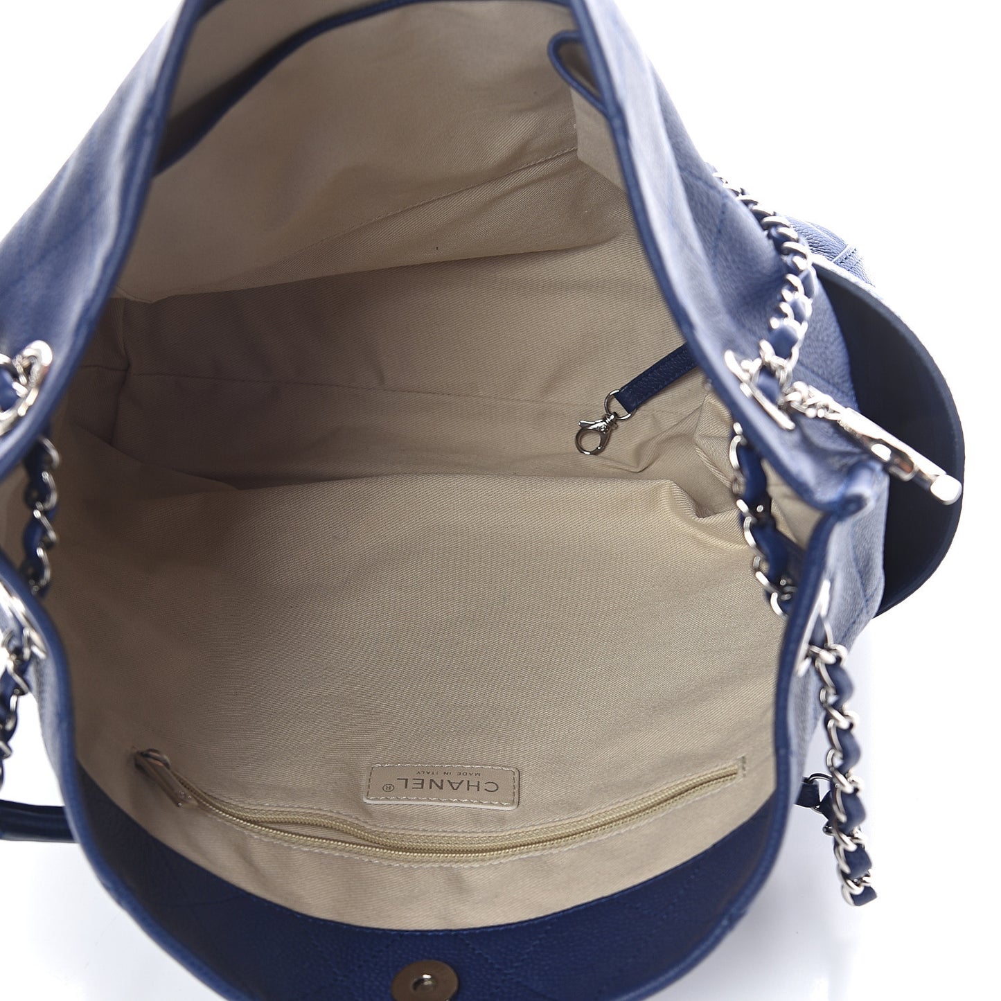 Grained Calfskin Stitched CC Pocket Tote Navy Blue
