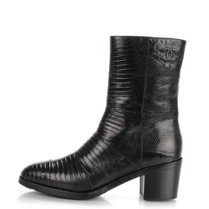 Chanel Tejus Lizard Short Boots 39.5 Black 1 of 8