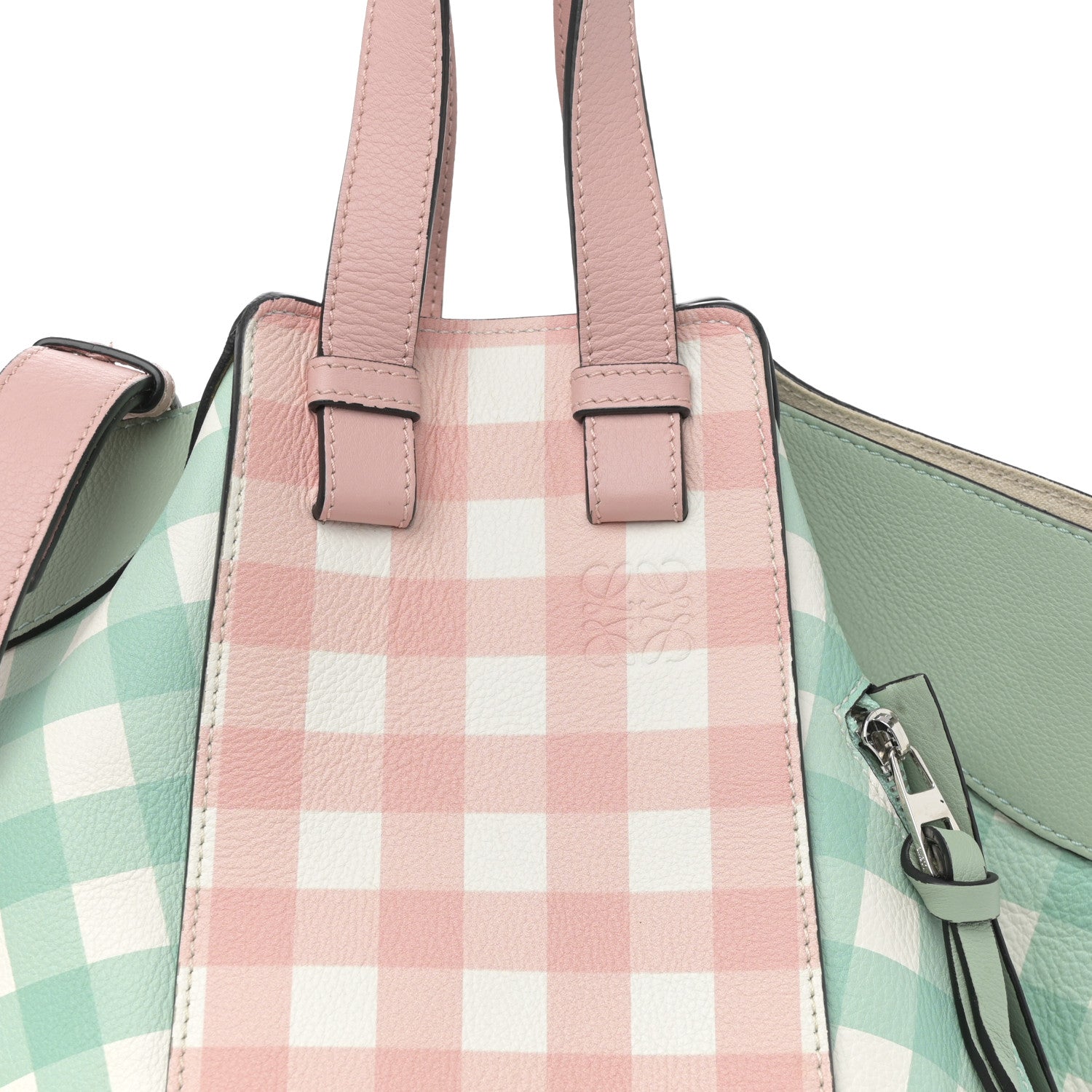 Loewe Calfskin Gingham Small Hammock Shoulder Bag Pink Green 8 of 12