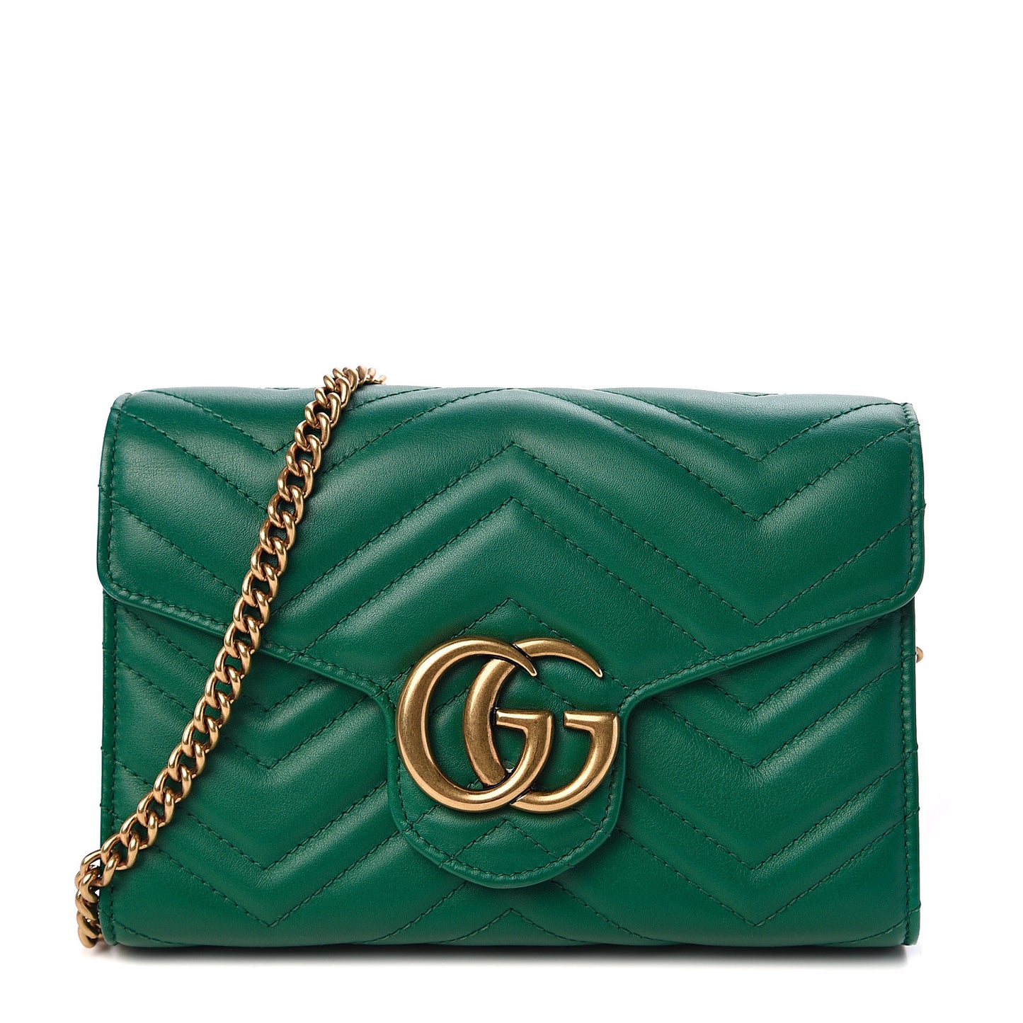 Calfskin Matelasse GG Marmont Chain Wallet Emerald Green