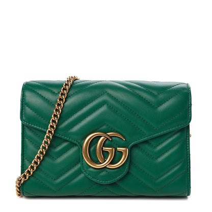 Gucci Calfskin Matelasse GG Marmont Chain Wallet Emerald Green 1 of 10