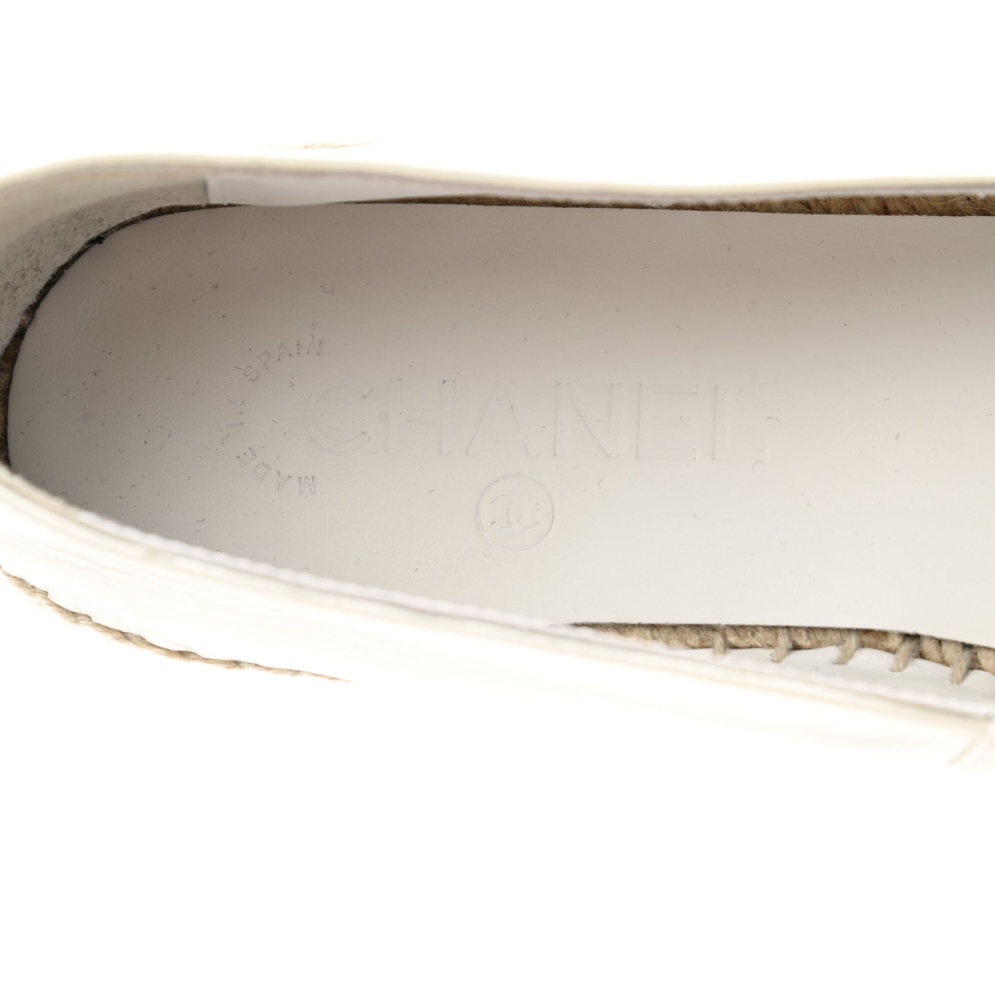 Patent Calfskin Crystal CC Espadrilles 40 White Black