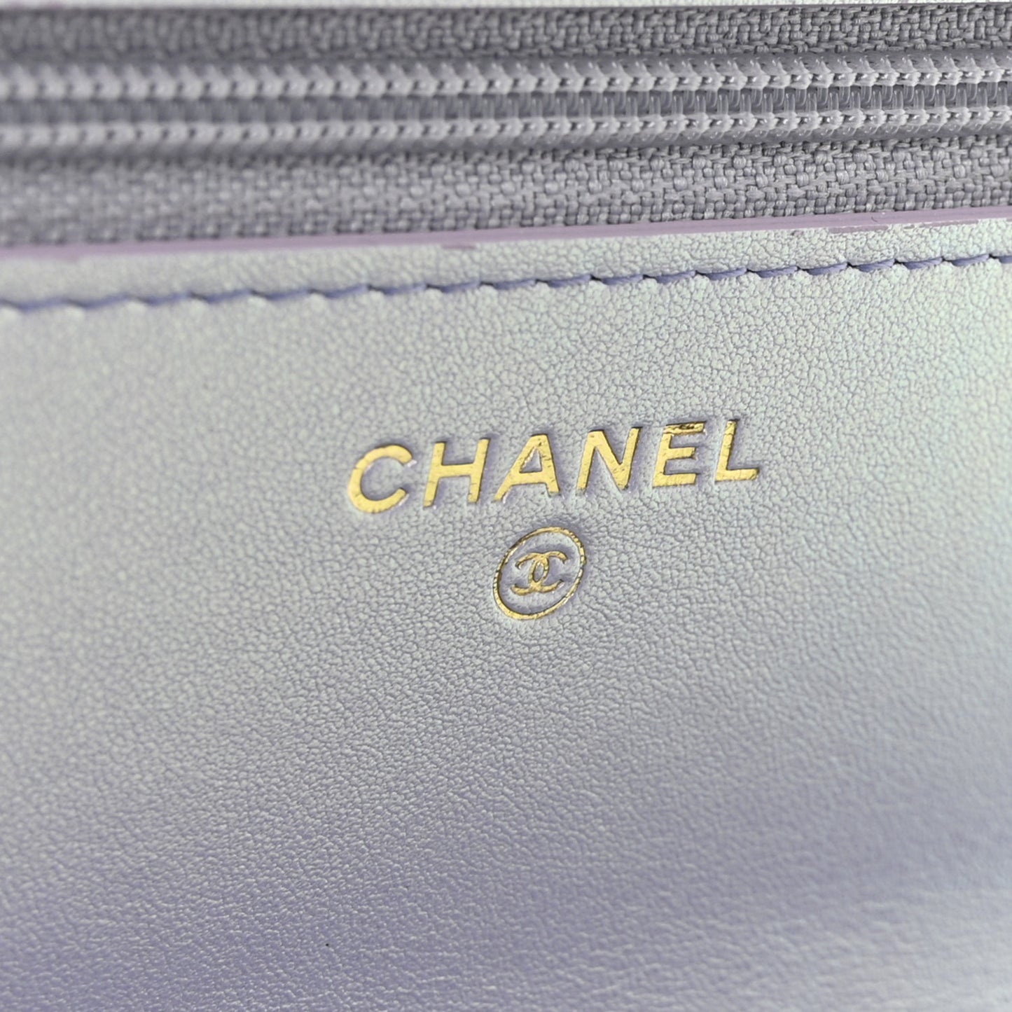 Iridescent Calfskin Quilted Chanel 19 Wallet On Chain WOC Light Purple