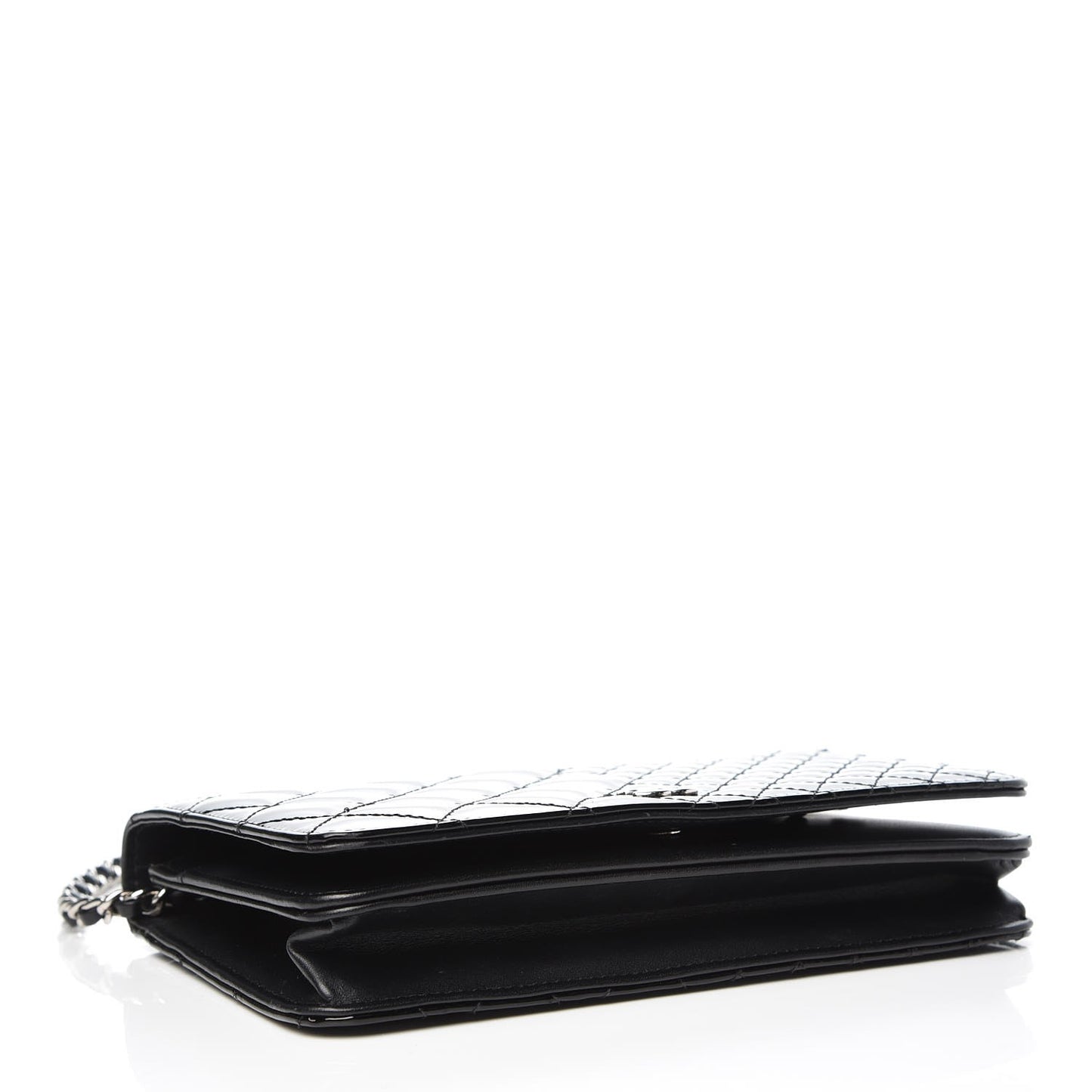 Patent Quilted Wallet On Chain WOC Black
