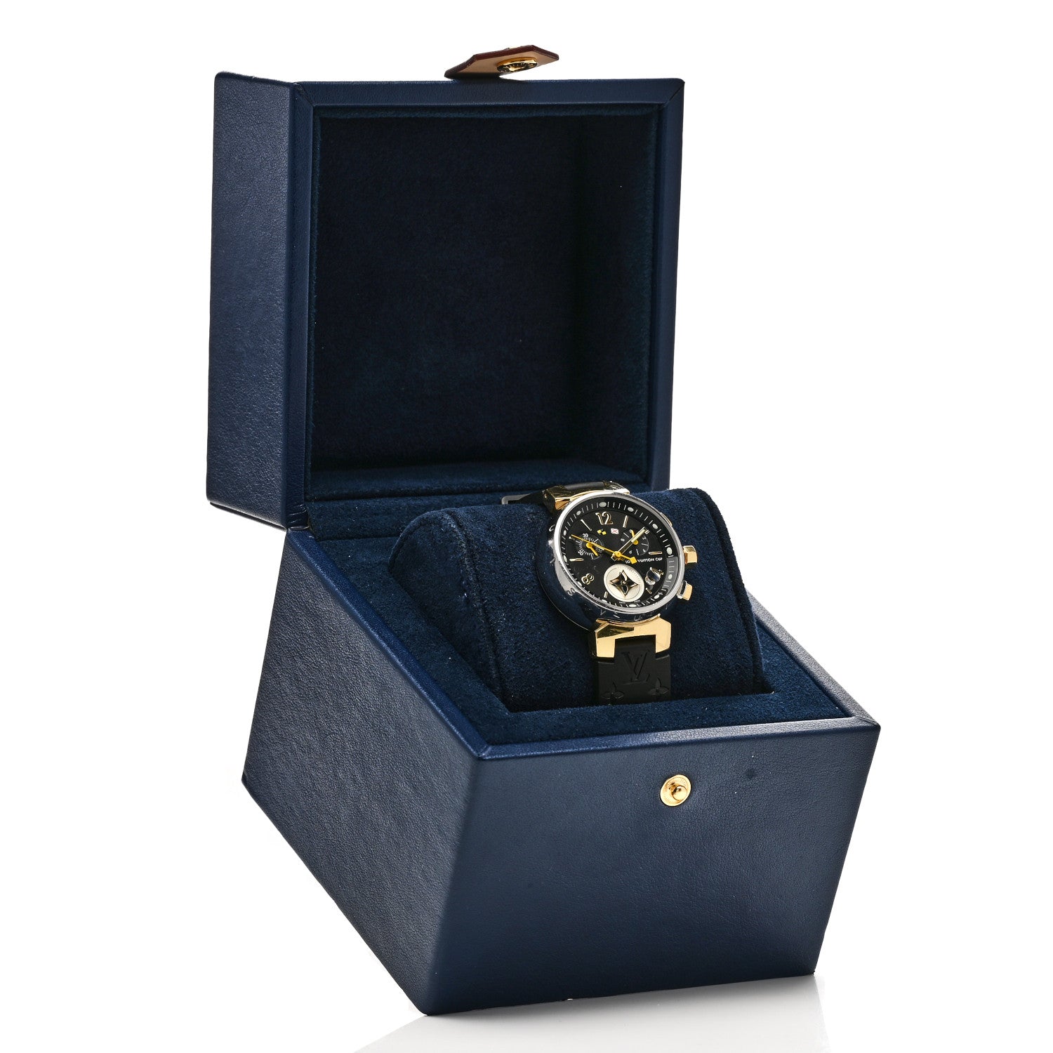 Louis Vuitton Stainless Steel 18K Yellow Gold Rubber 34mm Tambour Chronograph Quartz Watch Black 5 of 5