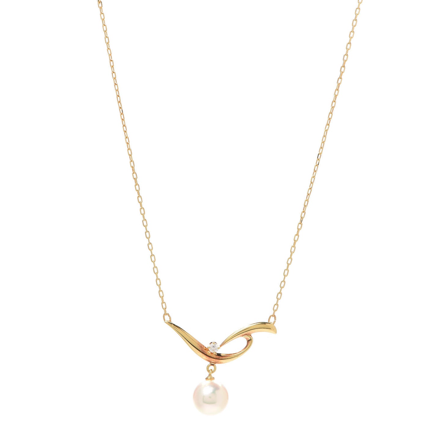 18K Yellow Gold Diamond Akoya Pearl 7.5mm Pendant Necklace