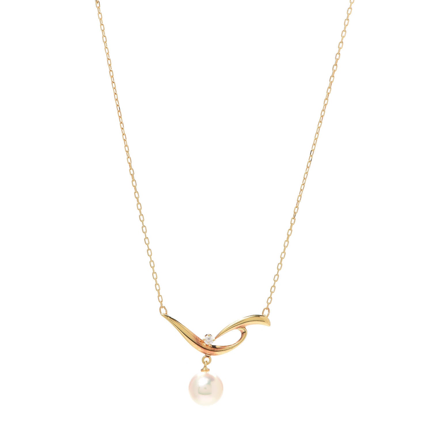 Mikimoto 18K Yellow Gold Diamond Akoya Pearl 7.5mm Pendant Necklace 1 of 4