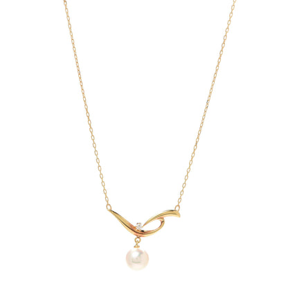Mikimoto 18K Yellow Gold Diamond Akoya Pearl 7.5mm Pendant Necklace 1 of 4