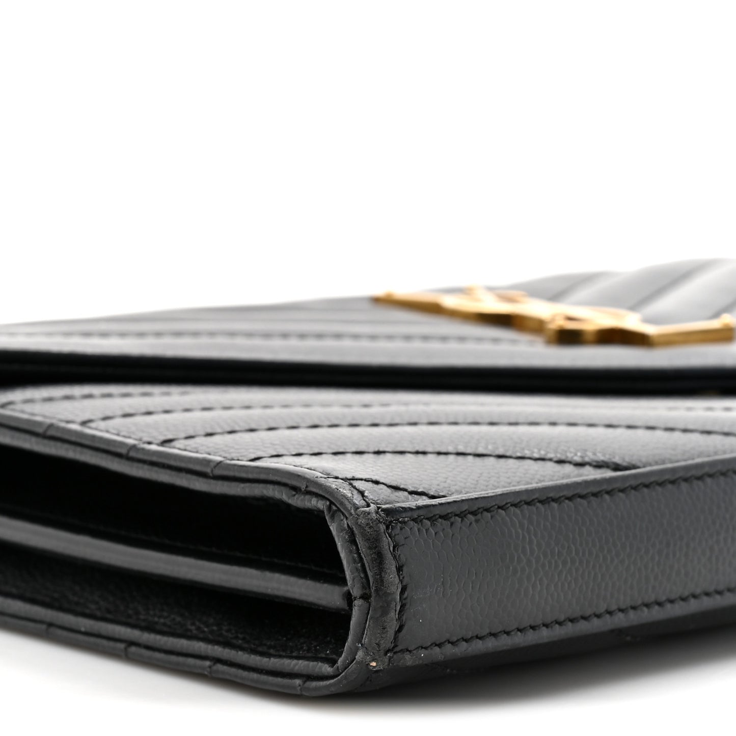 Grain De Poudre Matelasse Chevron Monogram Chain Wallet Black