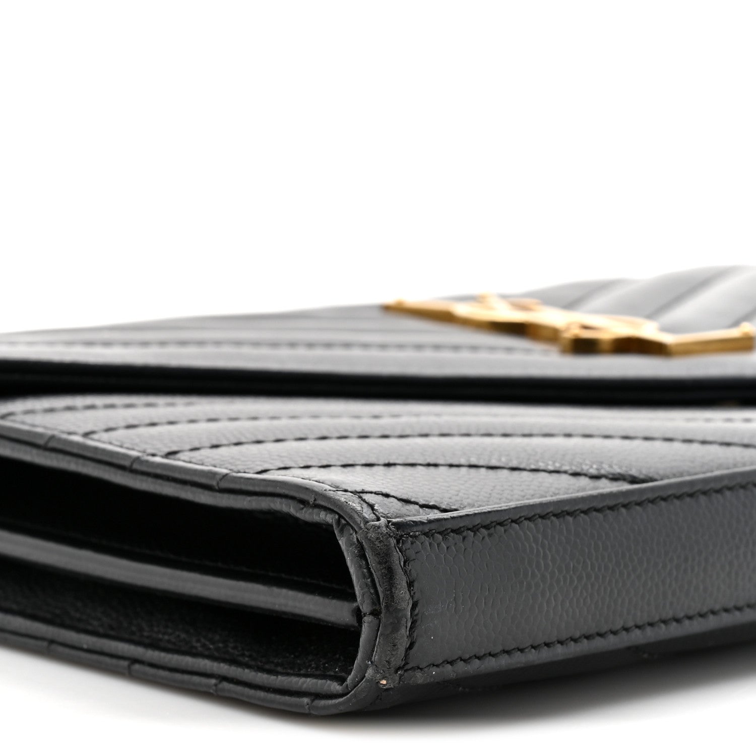Saint Laurent Grain De Poudre Matelasse Chevron Monogram Chain Wallet Black 11 of 15
