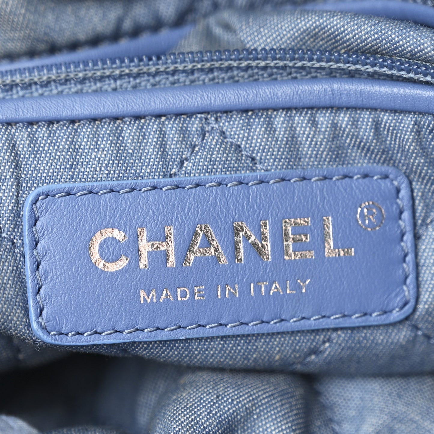 Denim Quilted Chanel 22 Backpack Blue