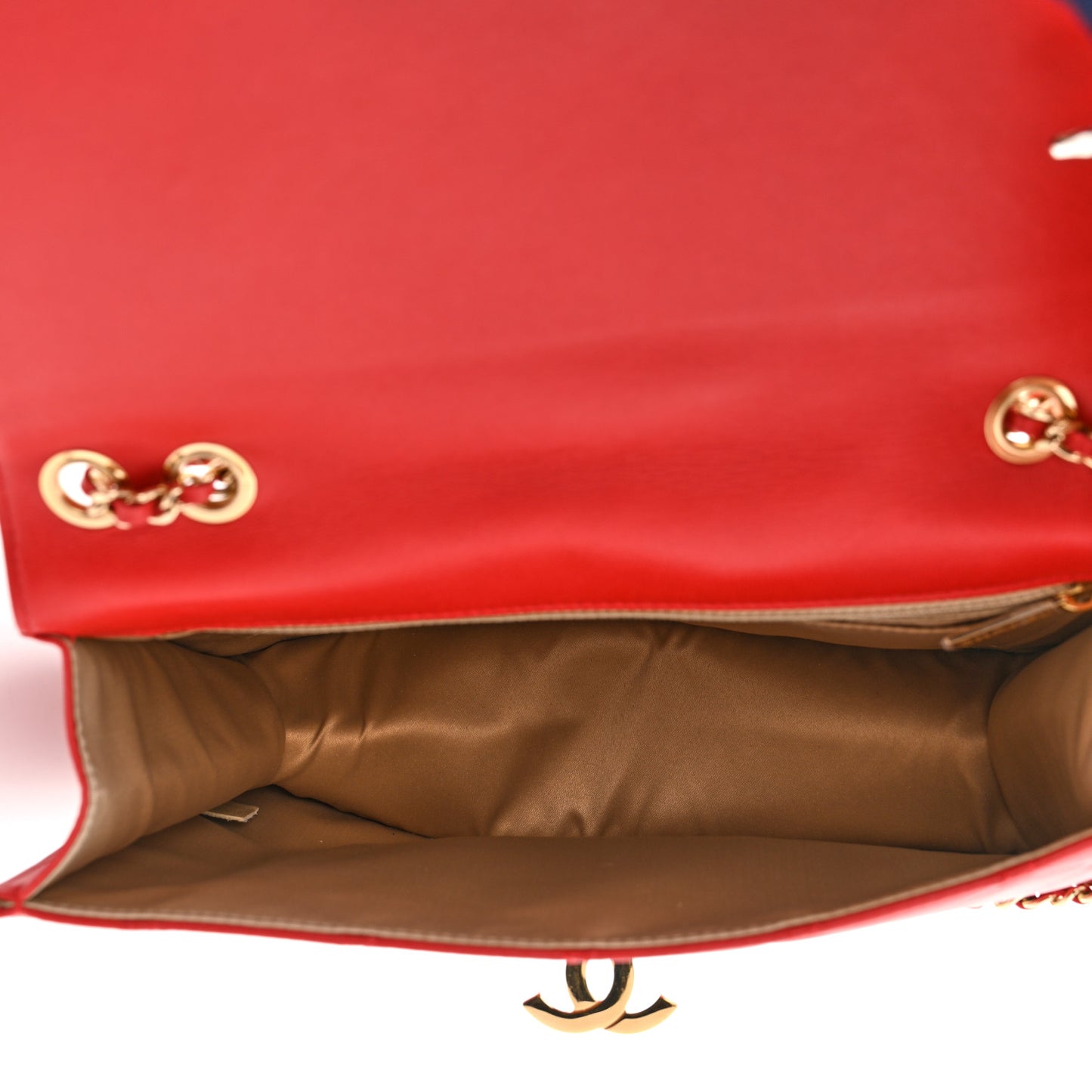Lambskin Quilted Medium Golden Class Flap Red