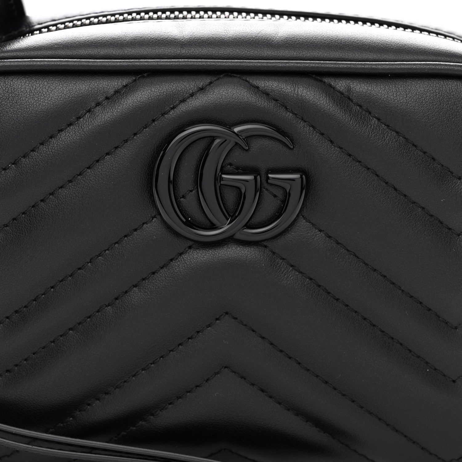Gucci Calfskin Matelasse Monochrome Mini GG Marmont Chain Shoulder Bag Black 8 of 11