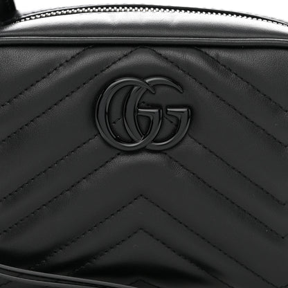 Gucci Calfskin Matelasse Monochrome Mini GG Marmont Chain Shoulder Bag Black 8 of 11