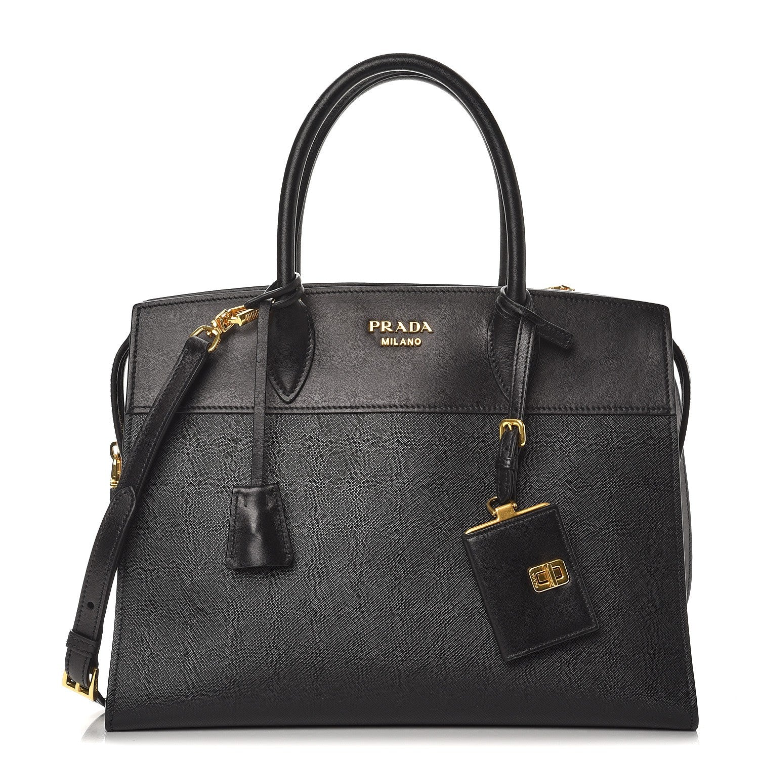 Prada Saffiano City Calfskin Medium Esplanade Tote Black 1 of 8