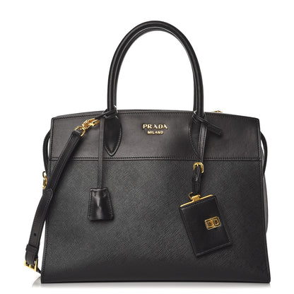 Prada Saffiano City Calfskin Medium Esplanade Tote Black 1 of 8