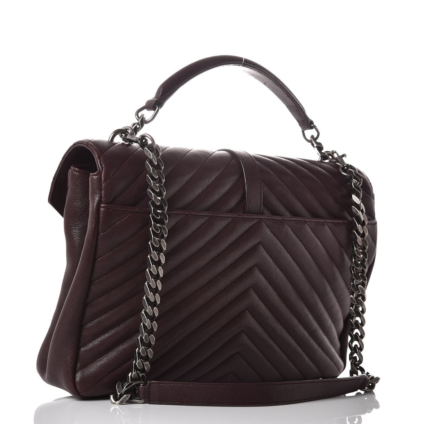 Sheepskin Matelasse Chevron Monogram Large College Satchel Amaranto