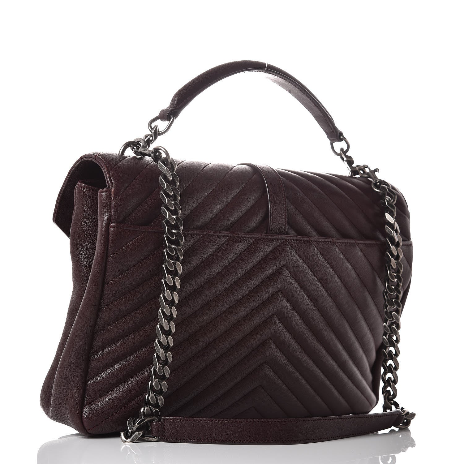 Saint Laurent Sheepskin Matelasse Chevron Monogram Large College Satchel Amaranto 2 of 10